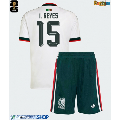 Maglie da calcio Messico Israel Reyes #15 Seconda Maglia Bambino Mondiali 2026  Manica Corta + Pantaloni corti)